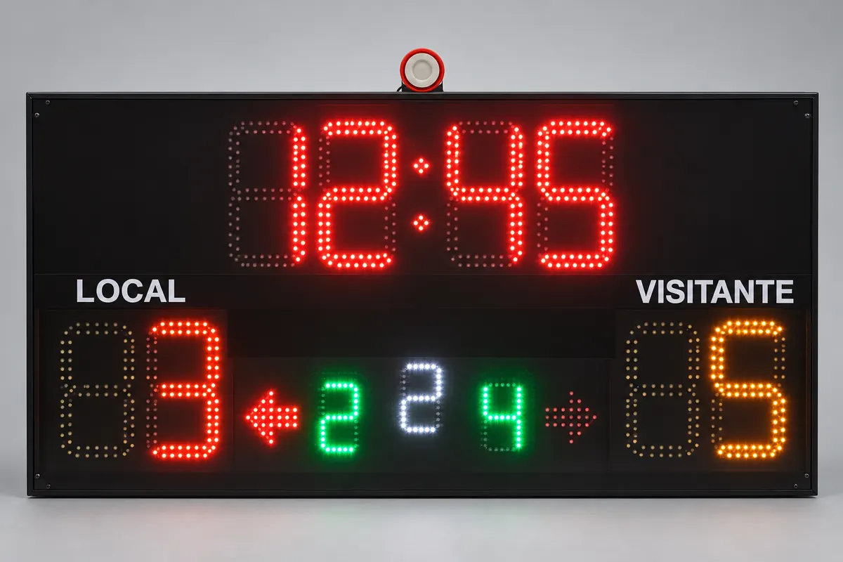 Tablero multideporte con reloj superior