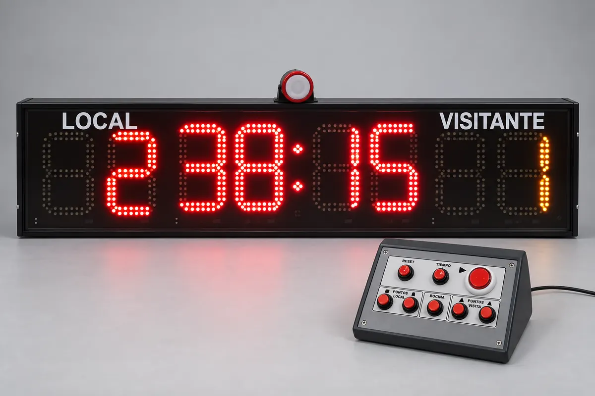 Reloj tanteador lineal con su botonera de 8 botones