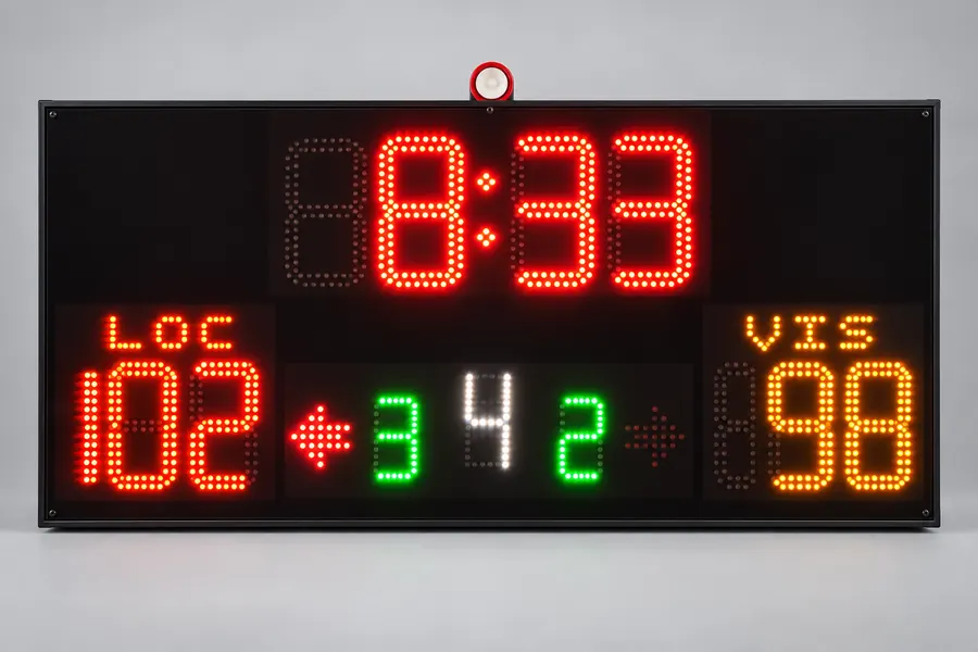 Tablero de básquet con LOC y VIS en LEDs y tanteador de 3 dígitos